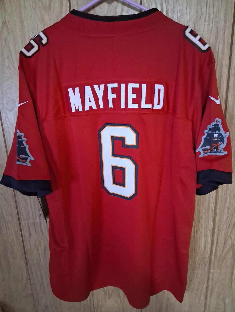Sports Card With Baker Mayfield Tampa Bay Buccaneers Red Home Fuse Large Jersey